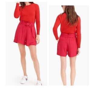 J. Crew Women's Paperbag Shorts Red Tie Waist Sash Pull-On Fashion Chic Size M